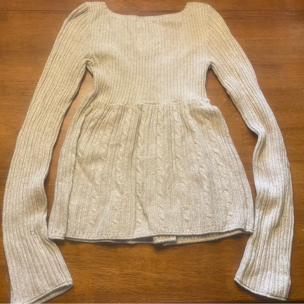 VTG Y2K Hollister Dark Tan Ribbed Knit Babydoll Sweater Rare - Picture 7 of 9